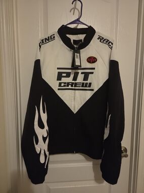 RtA Black and White Pit Crew Racing Bomber Jacket